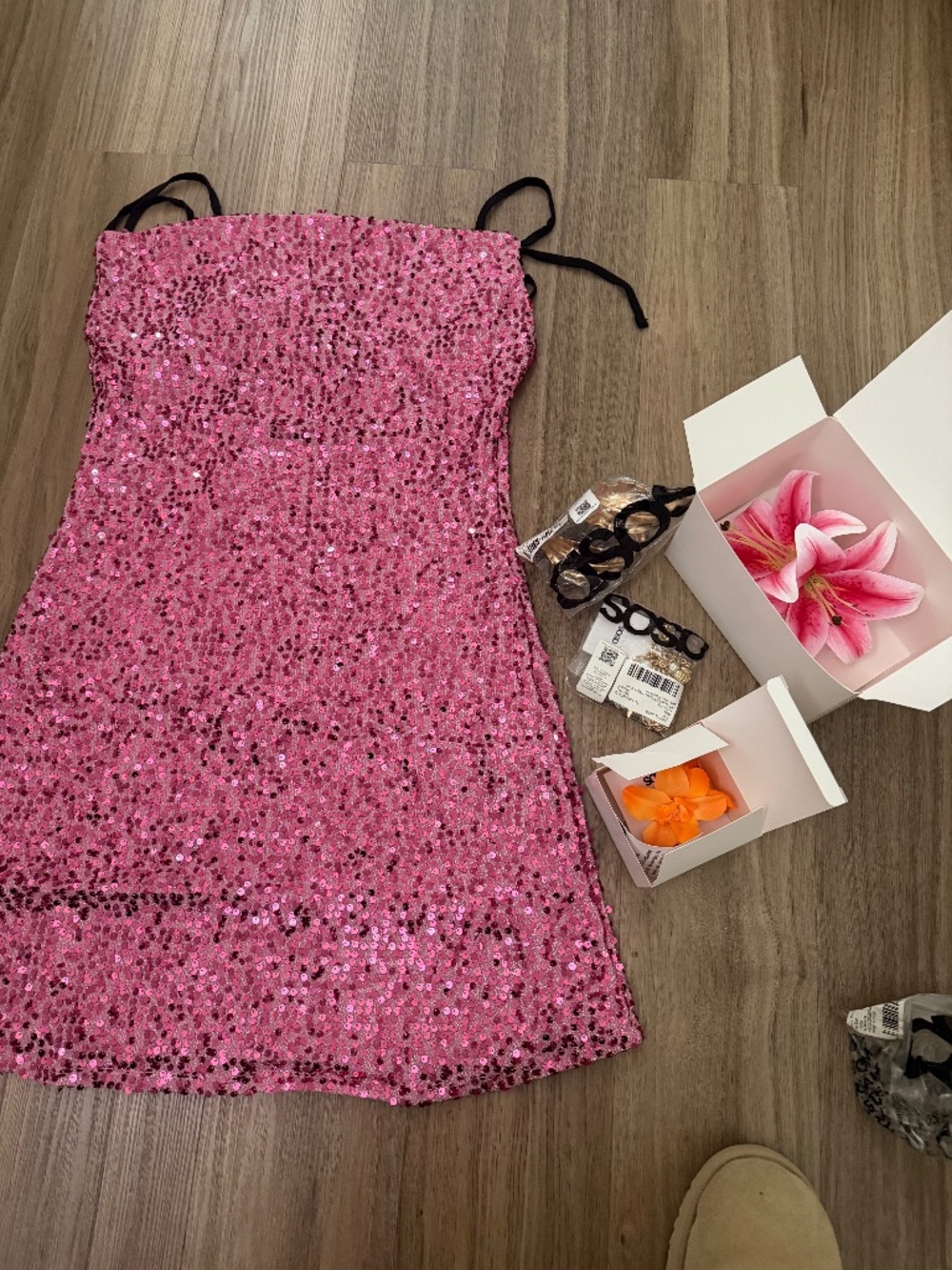 NEW ASOS Bachelorette / Vacation Outfit Bundle – Pink Sequin Dress + Accessories